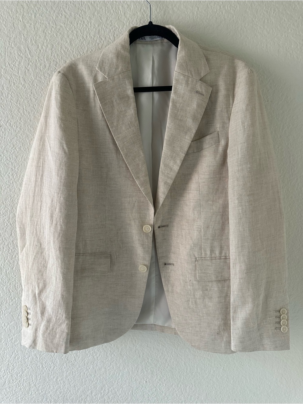 Zara Men's Beige 100% Linen Blazer Jacket